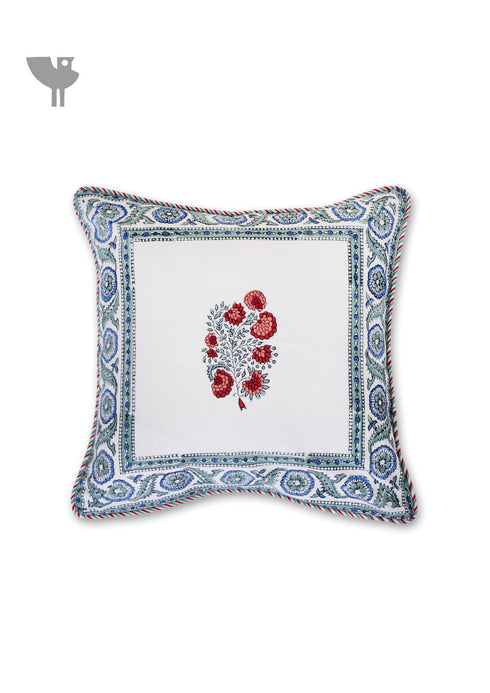 20s Cotton Cushion Cover in Floral Block Print