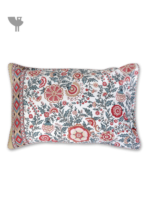 40s Cotton Pillow Cover In Indian Blue and Brick Red Floral Print