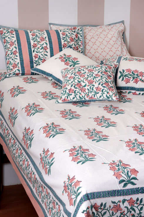 40’s Cotton Pillow Cover In Floral Block Print