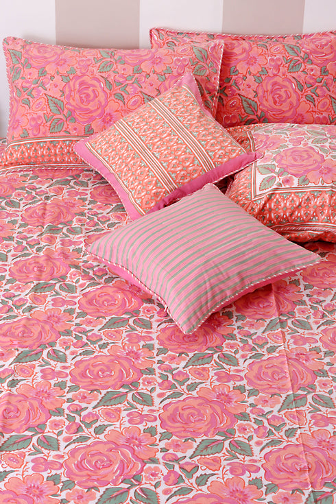 40s Cotton Pillow Cover in Floral Block Print