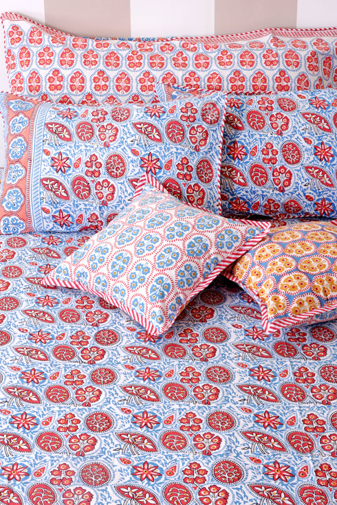 40s Cotton Pillow Cover in Block Print