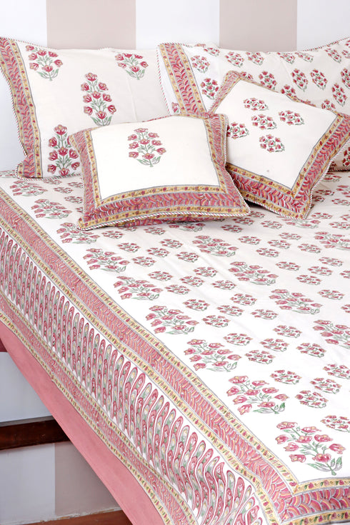 40s Cotton Pillow Cover in Floral Block Print