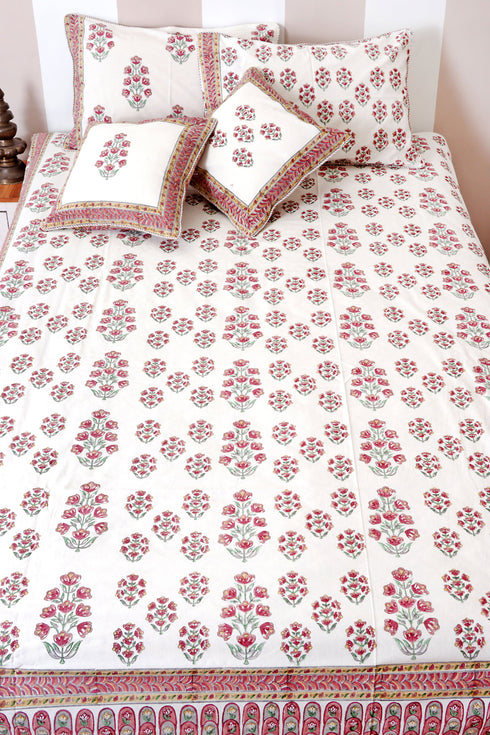 40s Cotton Pillow Cover in Floral Block Print