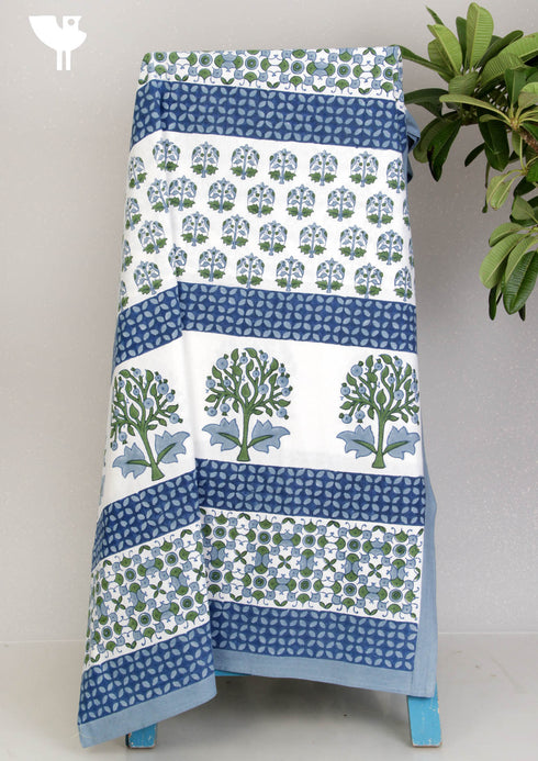 20s Cotton KING SIZE Bed Cover in Floral Block Print