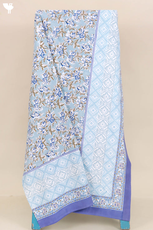 20s Cotton KING SIZE Bed Cover In Floral Block Print