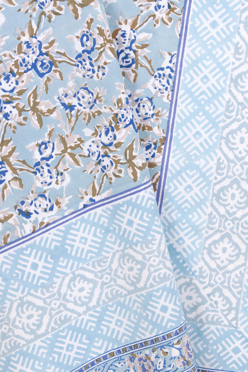 20s Cotton KING SIZE Bed Cover In Floral Block Print