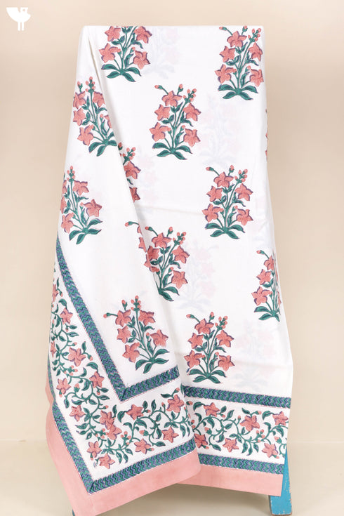 20s Cotton KING SIZE Bed Cover In Floral Block Print