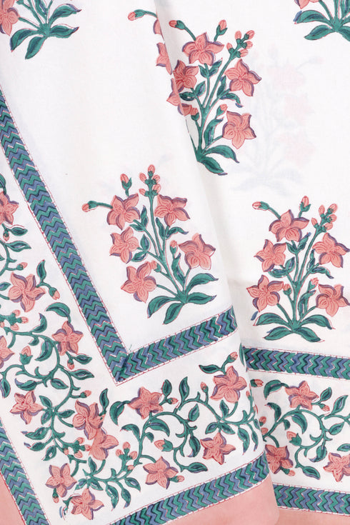 20s Cotton KING SIZE Bed Cover In Floral Block Print