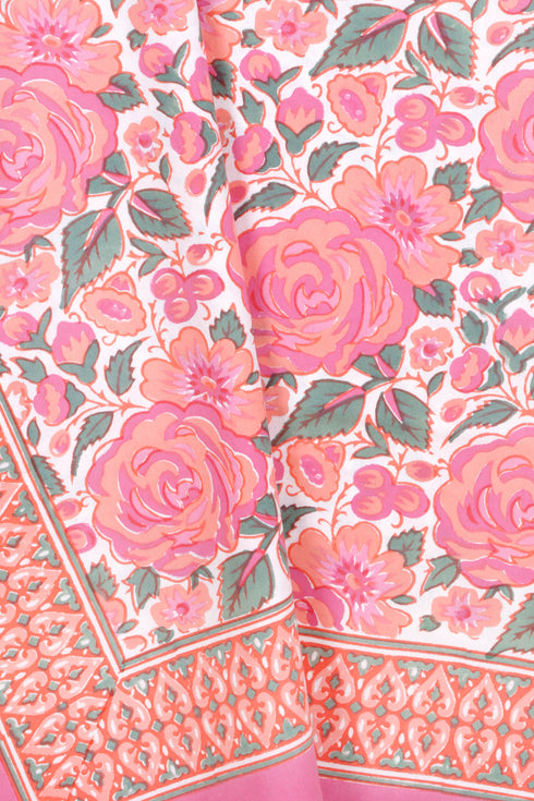 20s Cotton KING SIZE Bed Cover In Floral Block Print