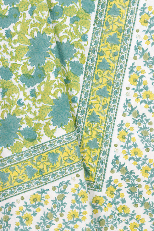 20s Cotton KING SIZE Bed Cover In Floral Block Print