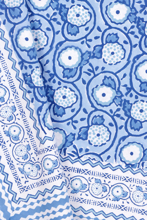 20s Cotton KING SIZE Bed Cover In Floral Block Print