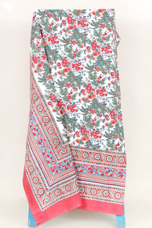 20s Cotton KING SIZE Bed Cover In Floral Block Print