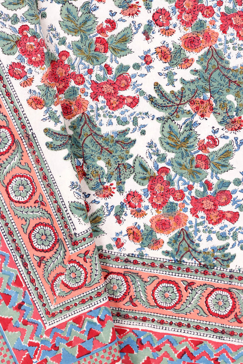 20s Cotton KING SIZE Bed Cover In Floral Block Print