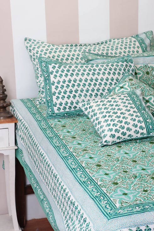 20s Cotton Rectangle Cushion Cover In Floral Block Print