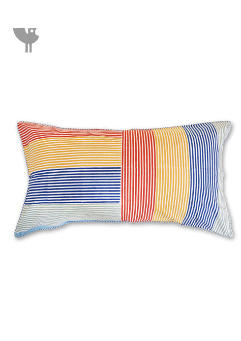 20s Cotton Lumbar Cushion Cover In Striped Block Print
