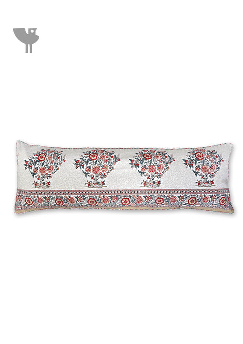 20s Cotton Cushion Cover In Indian Blue and Brick Red Floral Print