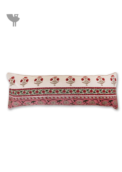 20s Cotton Lumbar Cushion Cover in Floral Block Print