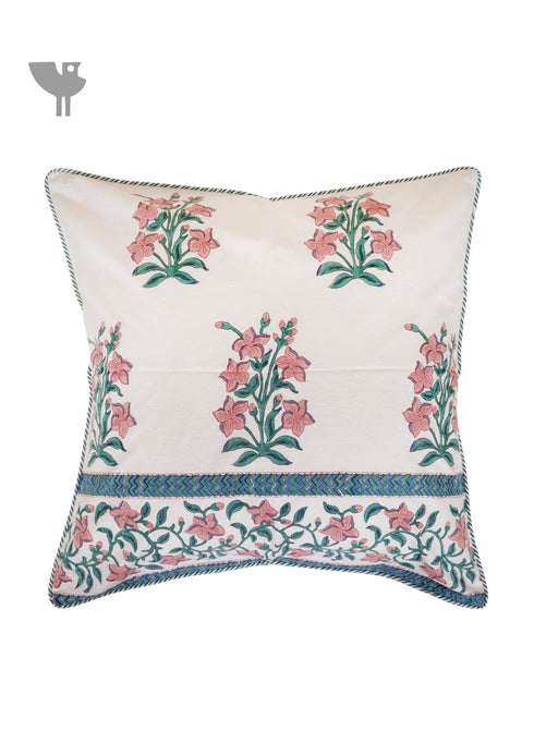 20’s Cotton Cushion Cover In Floral Block Print
