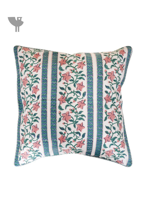 20’s Cotton Cushion Cover In Floral Block Print