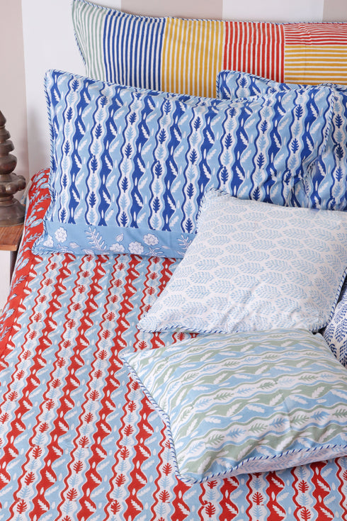 20s Cotton Cushion Cover in Block Print with Piping