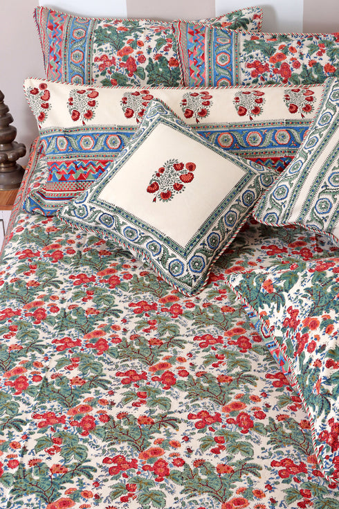 20s Cotton Cushion Cover in Floral Block Print