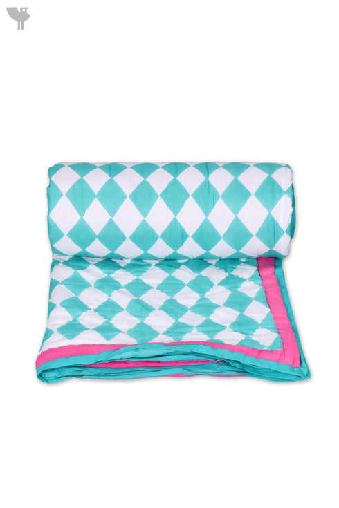 Mulmul Cotton Quilt In Geometric Block Print