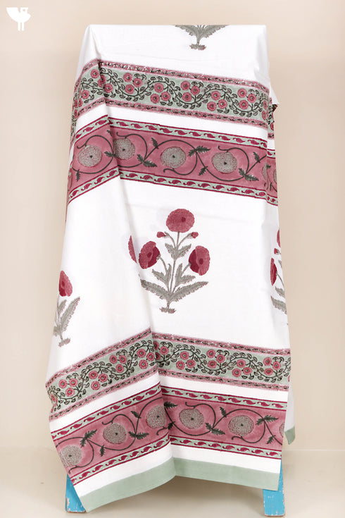 20s Cotton KING SIZE Bed Cover In Floral Block Print