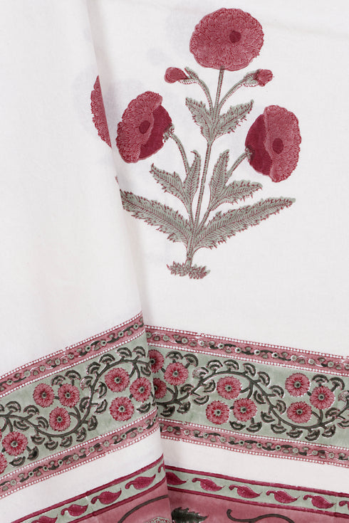 20s Cotton KING SIZE Bed Cover In Floral Block Print