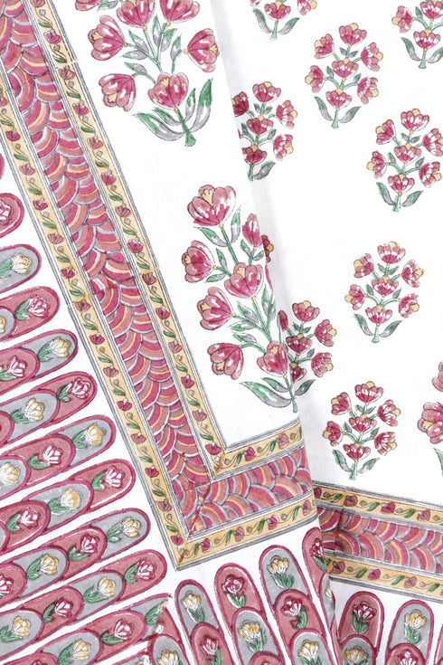 20s Cotton KING SIZE Bed Cover In Floral Block Print