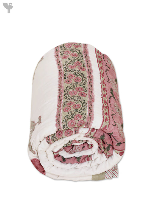 Mulmul Cotton Quilt in Floral Block Print