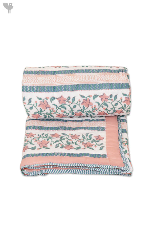 Mulmul Cotton Quilt in Floral Block Print