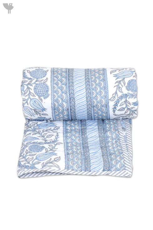 Mulmul Cotton Quilt in Floral Block Print