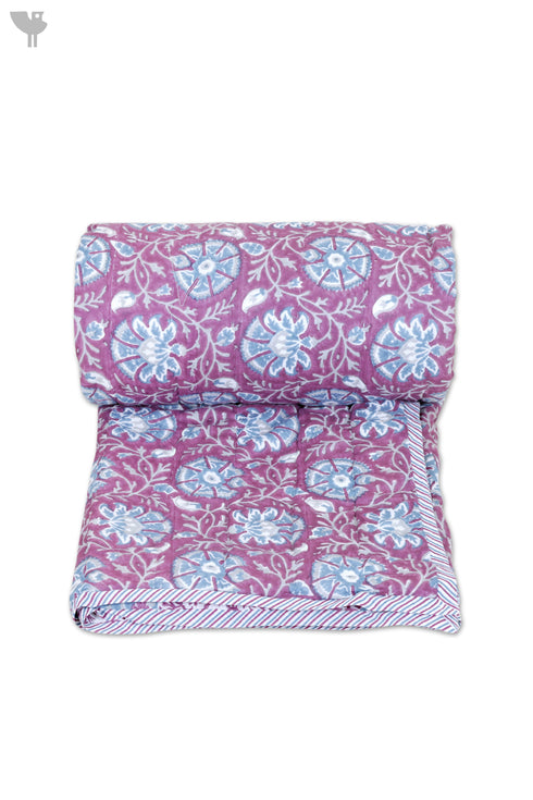 Mulmul Cotton Quilt In Assorted Block Print