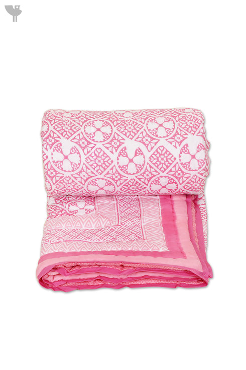 Mulmul Cotton Quilt In Geometric Block Print