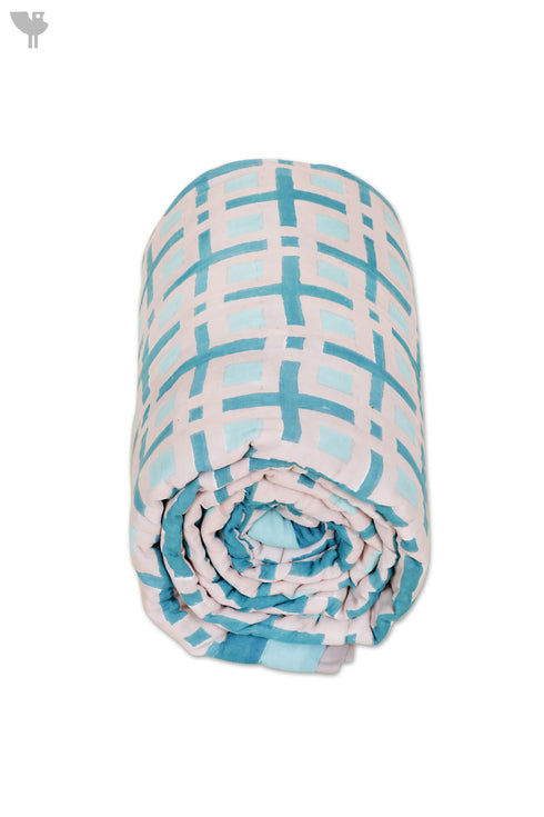 Mulmul Cotton Quilt In Geometric Block Print