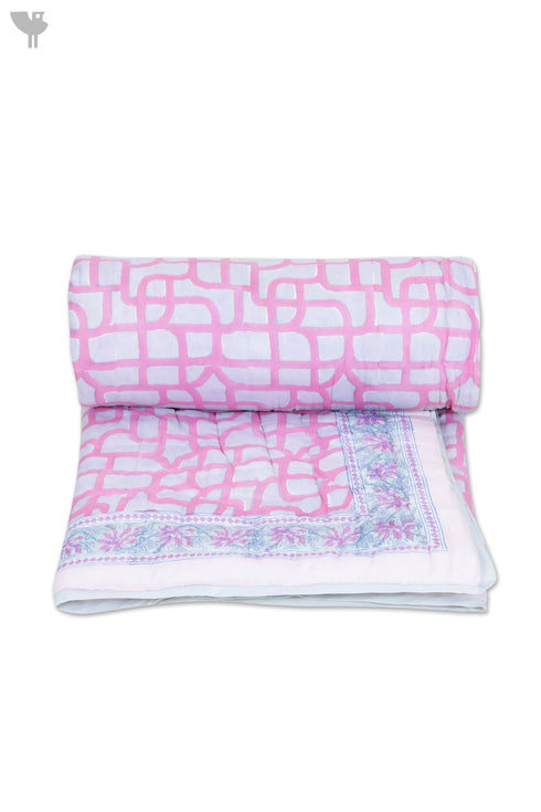 Mulmul Cotton Quilt In Graphic Block Print