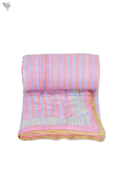 Mulmul Cotton Quilt In Striped Block Print