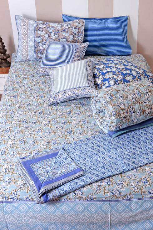 Mulmul Cotton Quilt in Floral Block Print