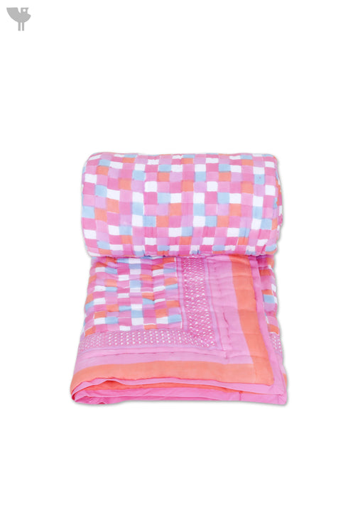 Mulmul Cotton Quilt In Graphic Block Print