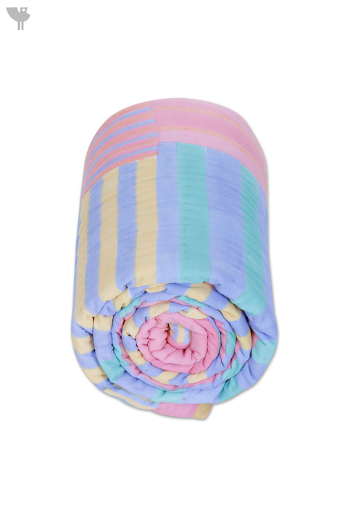Mulmul Cotton Quilt In Striped Block Print