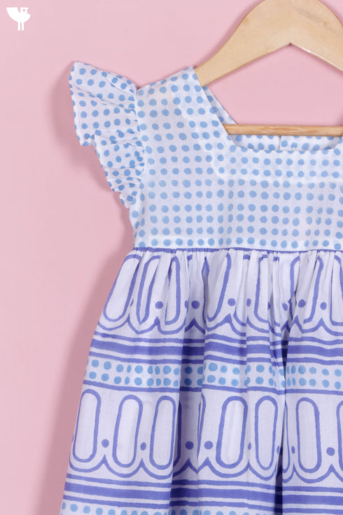 Cotton Frock & Shorts Set In Block Print