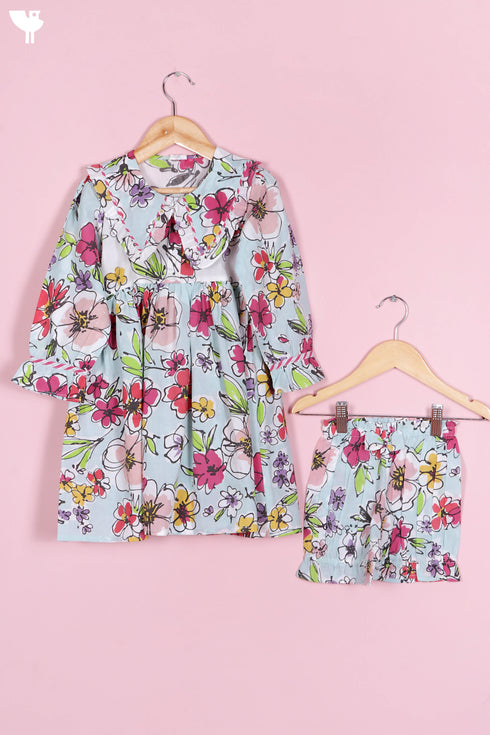 Cotton Top & Shorts Set In Floral Print