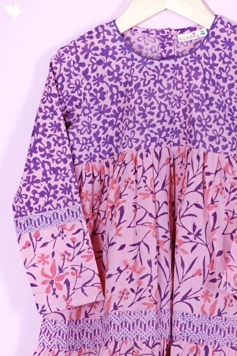 Cotton Frock & Shorts Set In Floral Block Print