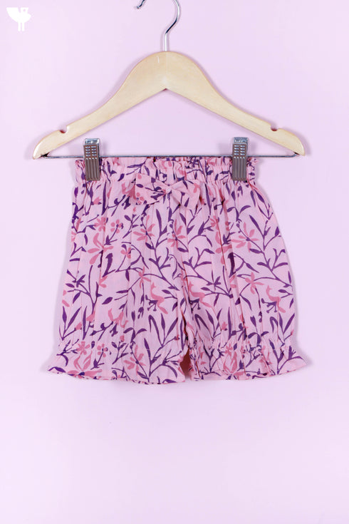 Cotton Frock & Shorts Set In Floral Block Print