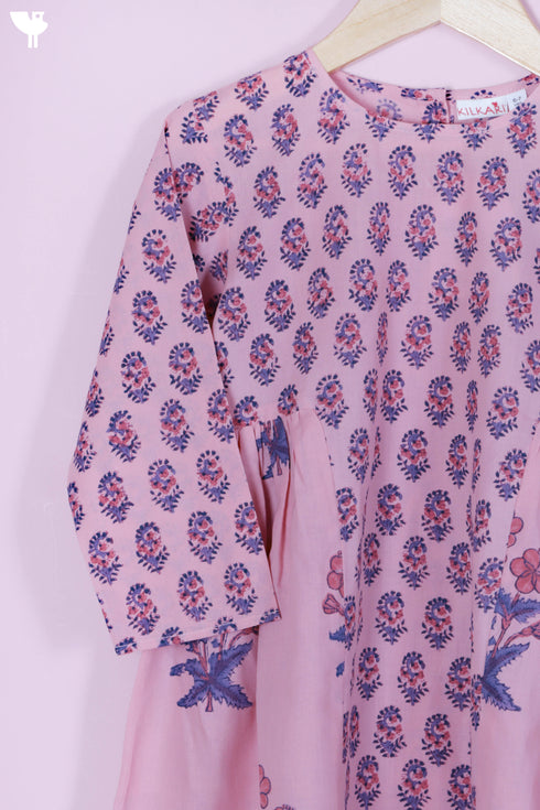 Cotton Frock & Shorts Set In Block Print