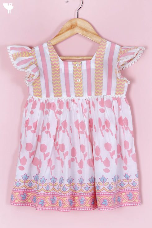 Cambric Cotton Frock In Floral Block Print