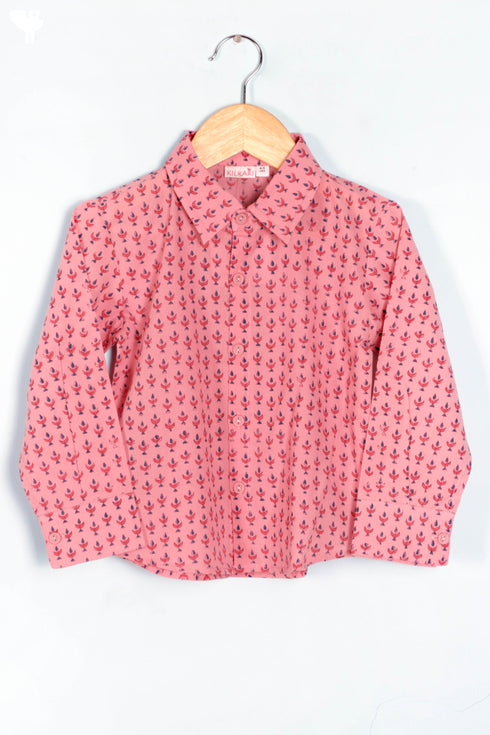 Cambric Cotton Boys Shirt In Block Print