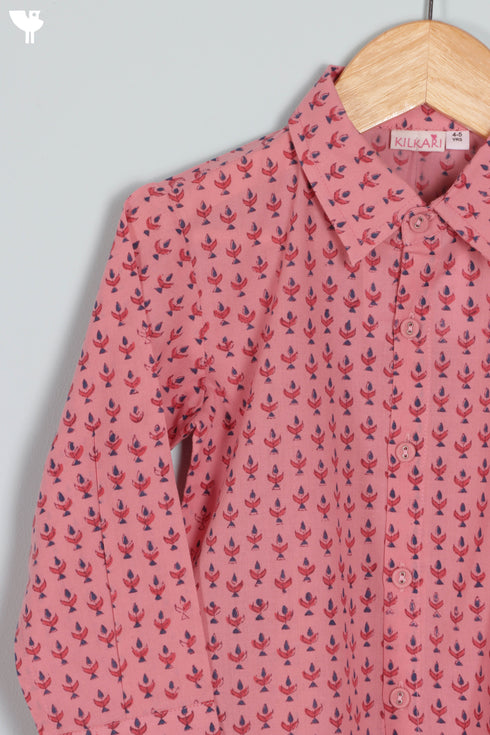 Cambric Cotton Boys Shirt In Block Print