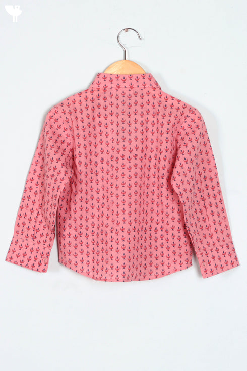 Cambric Cotton Boys Shirt In Block Print