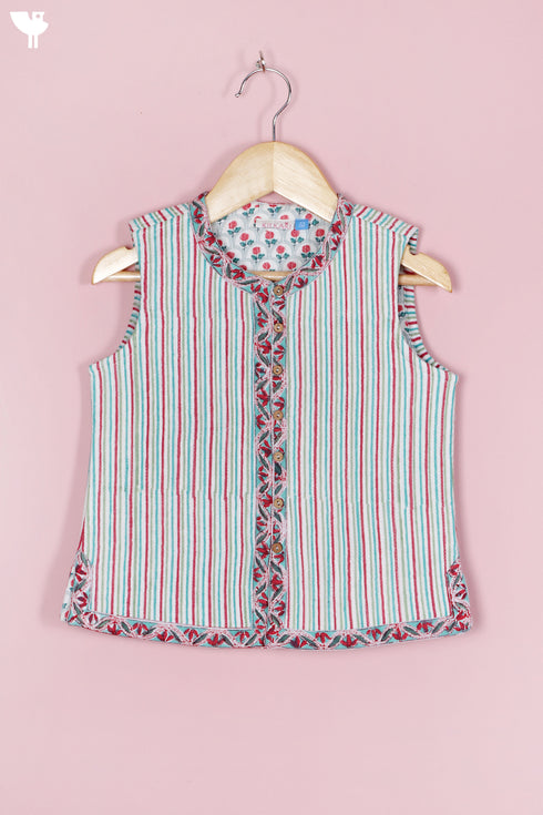 Cambric Cotton Quilted Vest In Block Print